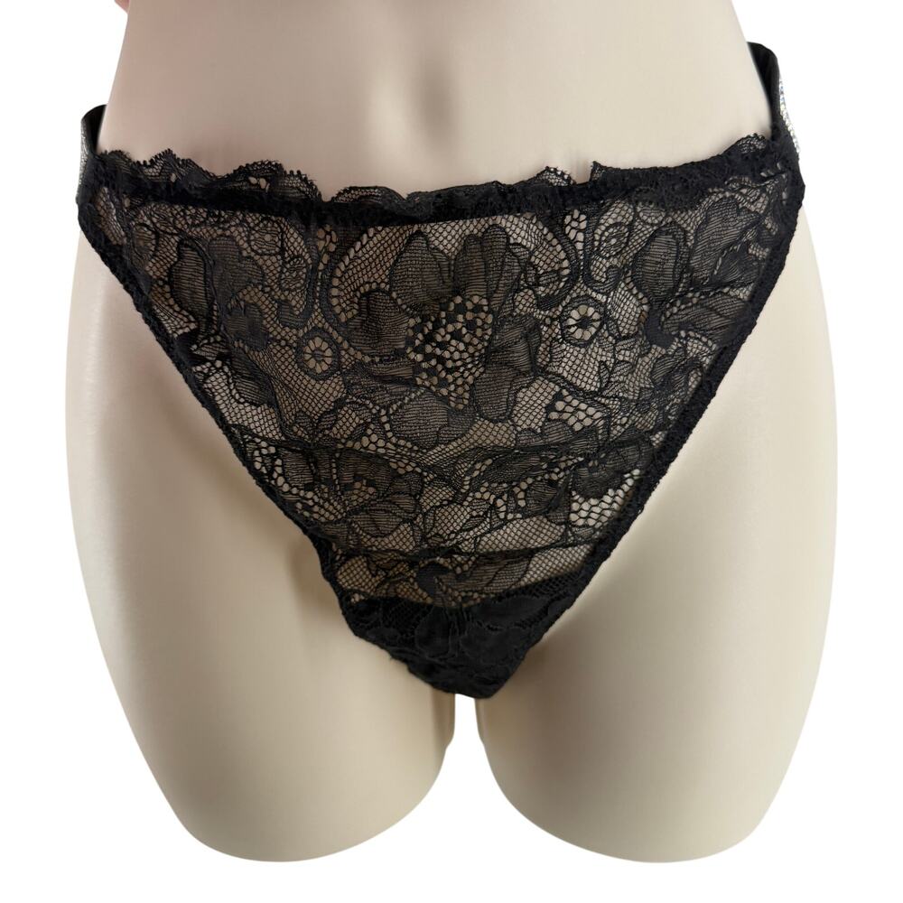 Victoria Secret Panty Thong Bling Shine Strap Black Lace Logo XL